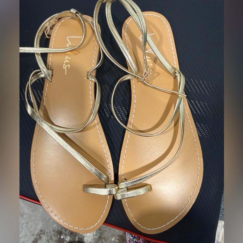 Lulu's Metallic Gold Strappy Sandals